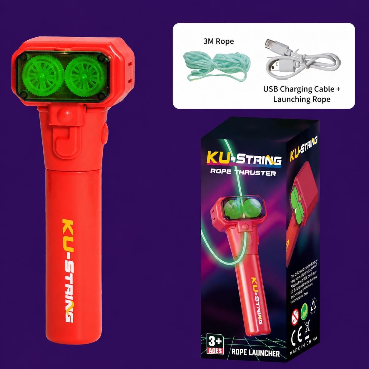 Glowing Gear Electric Rope Launcher, USB Rechargeable High-Speed Motor Magic Floating Rope, Stress Relief Toy, Stress Relief Tools for Kids and Adults, Birthday Gift for Ages 3+