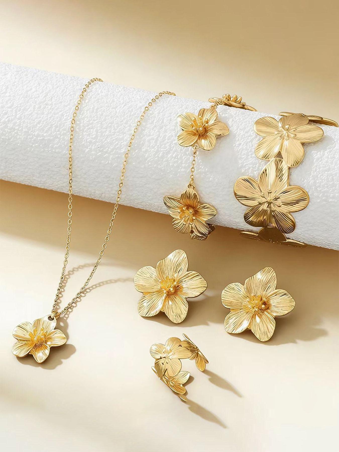 Luxury Floral Necklace Earrings Set, Unique Design Flower Jewelry Combo, Elegant Necklace and Earring Set for Women