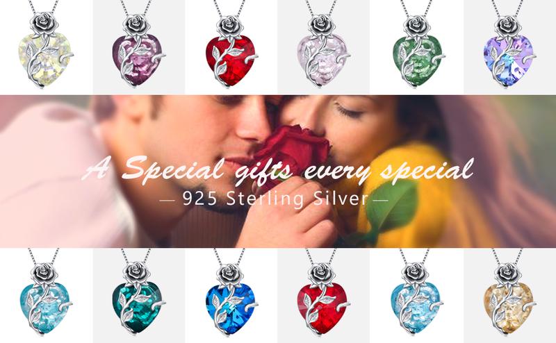 TOUPOP Valentines Day Gifts for Her,s925 Sterling Silver Rose Flower Heawrt Pendant Necklace Fine Jewelry with Created Austrian Crystal,Anniversary Mothers Day Birthday Gifts for Women Her Wife Mom Girlfriend Lady