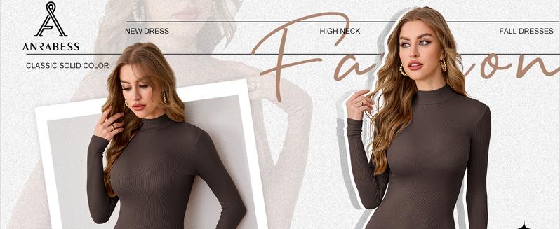 ANRABESS Women Long Sleeve Mock Neck Bodycon Mini Dress 2025 Fall Ribbed Slim Fit Pencil Cocktail Club Night Dresses ANRABESS Women Long Sleeve Mock Neck Bodycon Mini Dress 2025 Fall Ribbed Slim Fit Pencil Cocktail Club Night Dresses