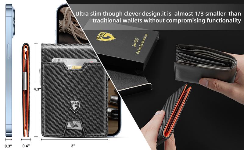 GSOIAX Mens Slim Wallet with Money Clip,RFID Blocking Minimalist Genuine Leather Carbon Fiber Wallet, 11 Card Slots Bifold Credit Card Holder With Gift Box GSOIAX Mens Slim Wallet with Money Clip,RFID Blocking Minimalist Genuine Leather Carbon Fiber Wallet, 11 Card Slots Bifold Credit Card Holder With Gift Box