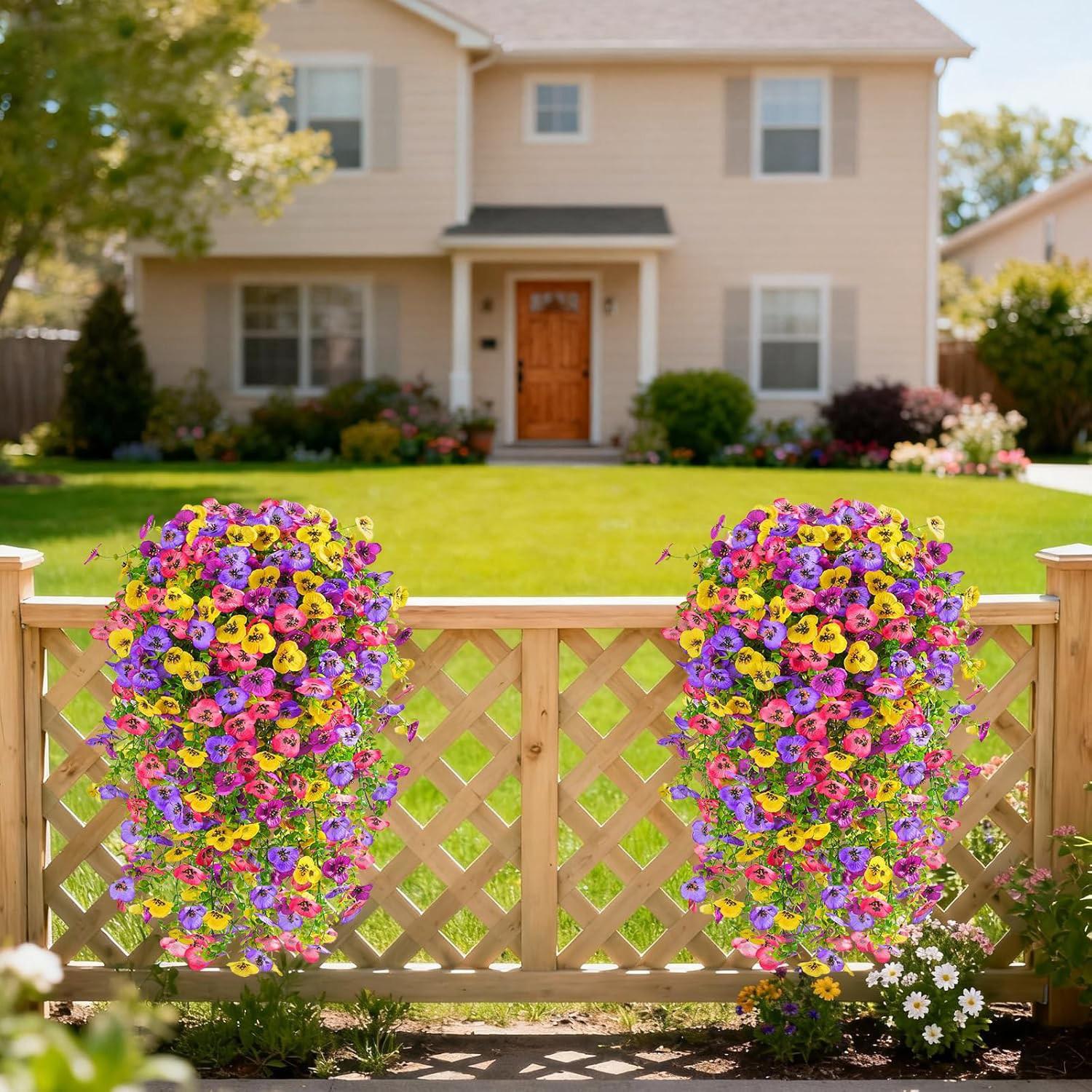 Artificial Fake Hanging Flowers for Outdoors Planters,6PCS Artificial Flower Set UV Resistant Faux Pansy Spring Flowers for Outside Porch Patio Garden Window Box Flower Arrangements (Mixed Colors) #GLOBAL PICKS