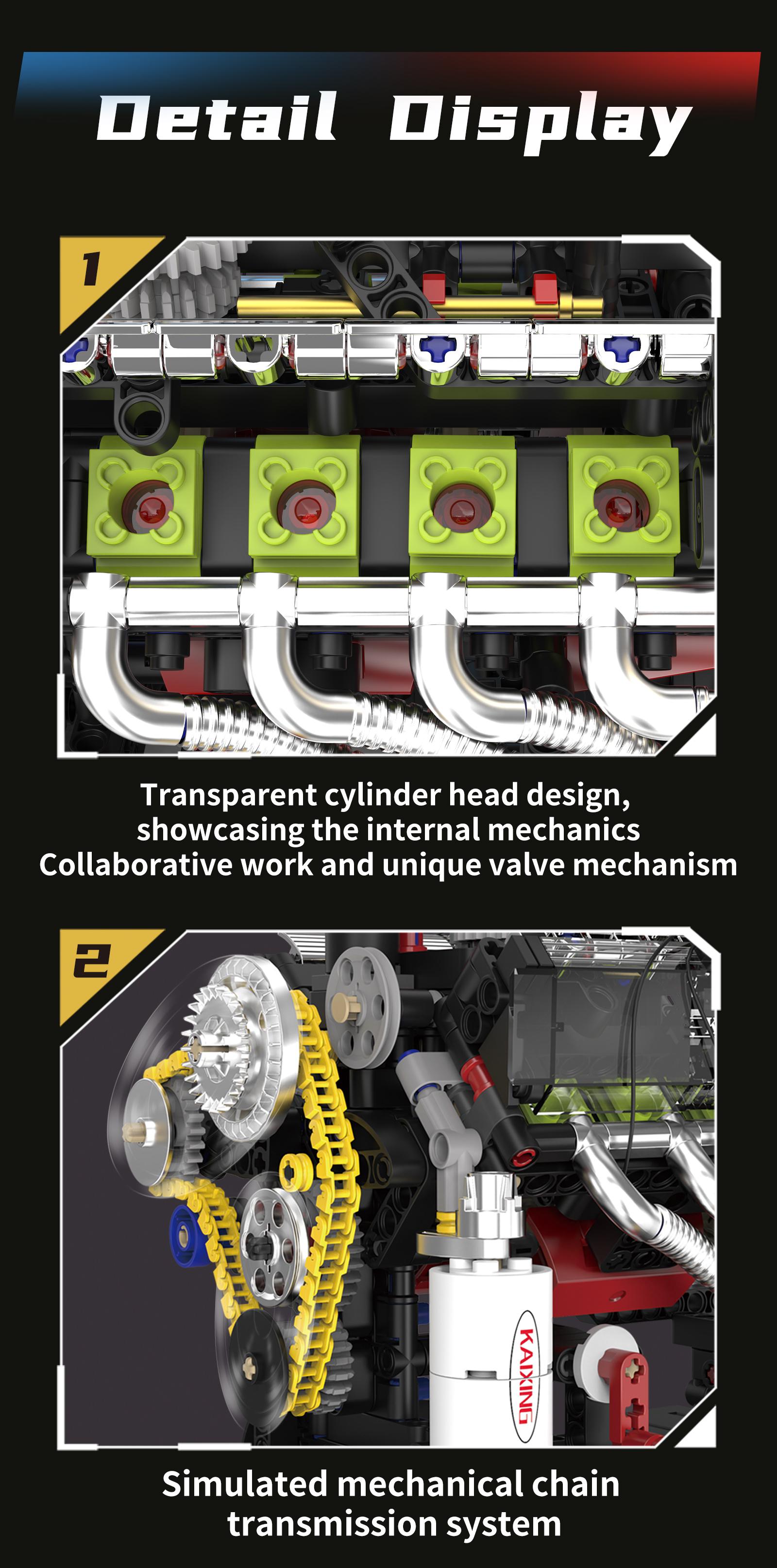 Shelby V8 Engine Building Kit, Remote Control Dynamic Transmission Model, Stem Education Toy, Perfect Gift for Car Enthusiasts