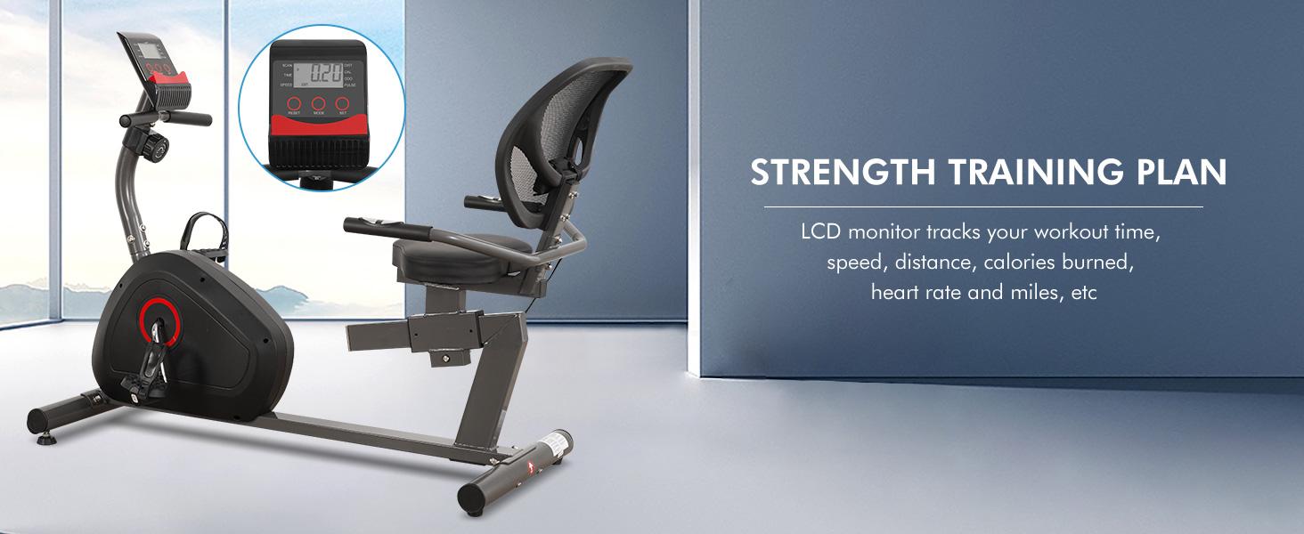 Recumbent Exercise Bike for Home Stationary Bike Sturdy Quiet 8 Levels Recumbent Bikes Large Comfortable Seat Heart Rate Handle & iPad Holder for Gym Seniors Adults