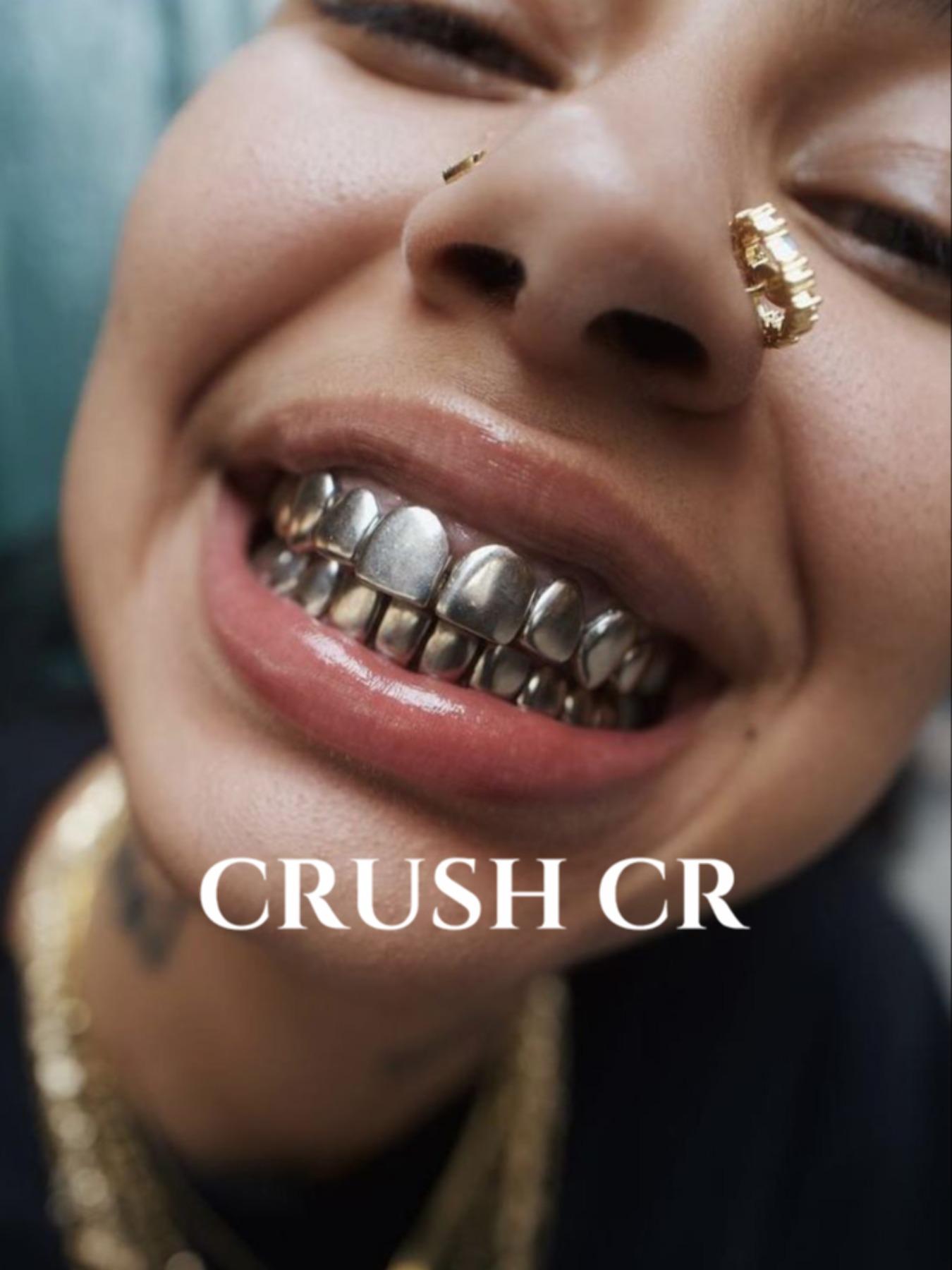 Two-Piece Full Mouth Polished Silver Gold Eight-Tooth Grillz, 14k Gold Plated Copper, Hip-Hop Style, Party, Music Festival, Gift