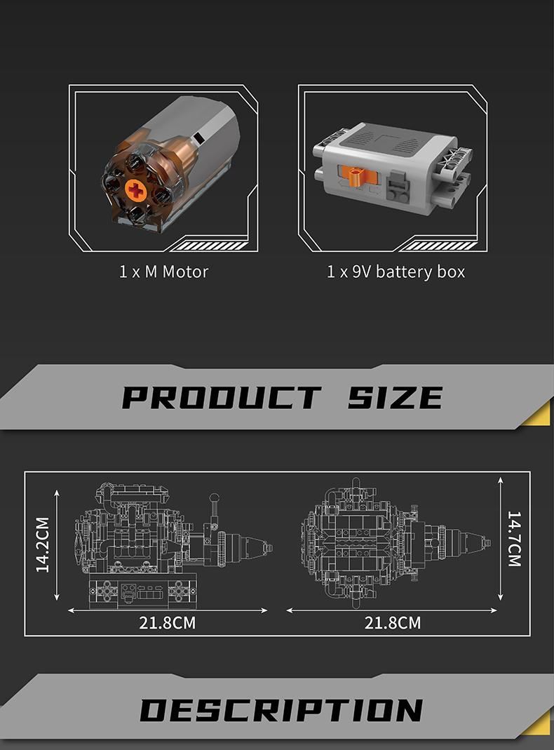 Mould King 10204 V8 Engine Car Motor Model Building Block Engineering STEM DIY Set Gift Adult Kid Toy 750 Pcs