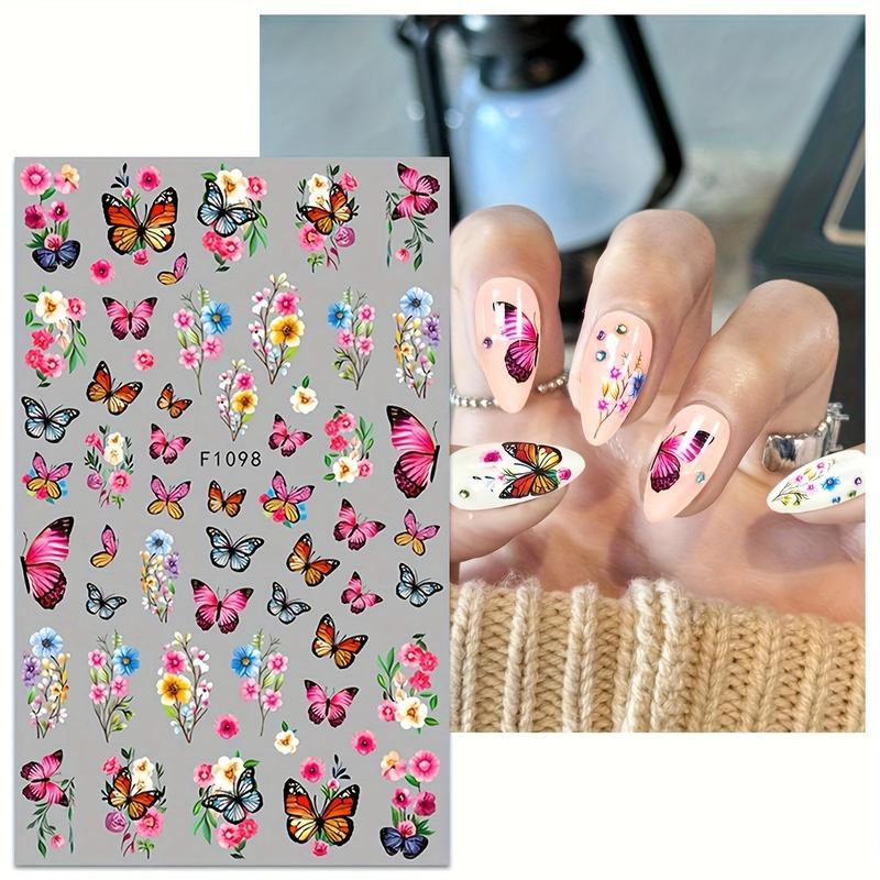 Women DIY Nail Art Decoration Accessories, Self-Adhesive Rose Butterfly Flower Cluster Nails, Spring Summer Seasonal Design