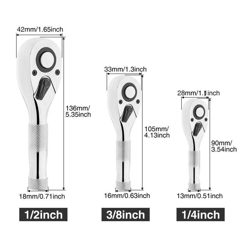 Ratchet Set, 1/4", 3/8", 1/2" Drive Ratchet Stubby Handle Wrench, 72-Tooth Quick-Release Reversible Wrench Set, Professional Hand Tool,Blackfriday,Christmas Gift