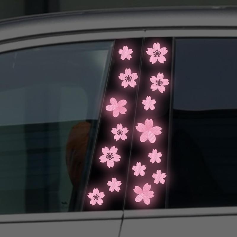Sakura Reflective Decal Cherry Blossoms Sticker for Car B-Pillar Decals,Night Reflective B-Pillar DIY Sticker, Self-Adhesive Pretty Flowers Vinyl Decal, Universal Car Sticker