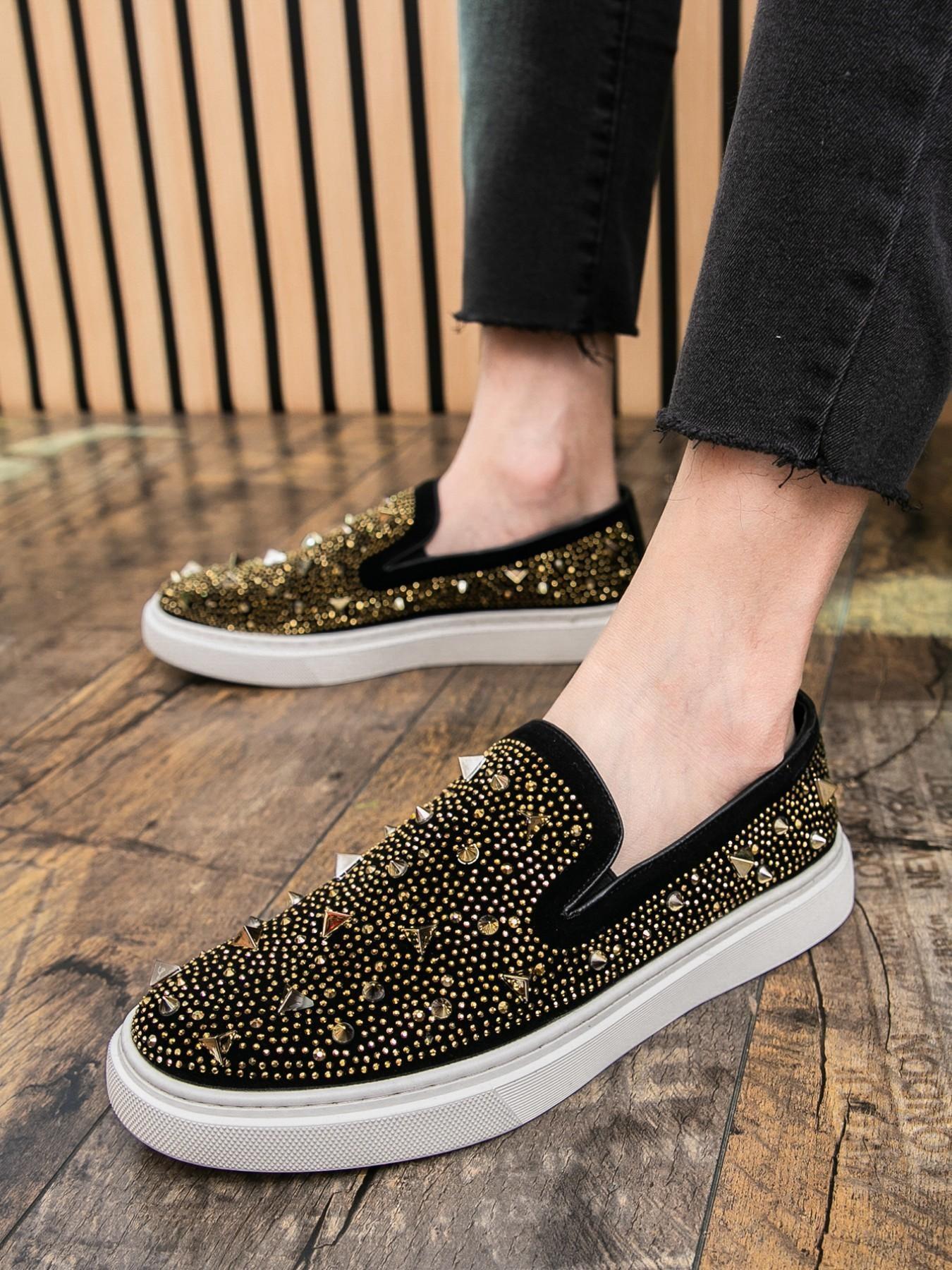 Men's Fashion Trendy Shoes, High-Quality Rivet Decor, Casual PU Leather, Rubber Sole, Ideal for Daily Wear, Business, Parties, Driving