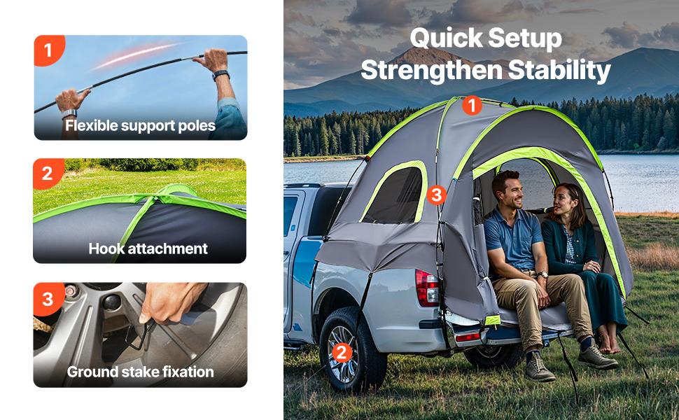 VEVOR Pickup Truck Tent, Fit 5.5-6.0 ft Truck Tents for Camping, Waterproof PU2000mm 2-3 Person Sleeping Truck Bed Tent with Double Layer Design Windows, Sturdy Truck Bed Camper Shell with Storage Bag
