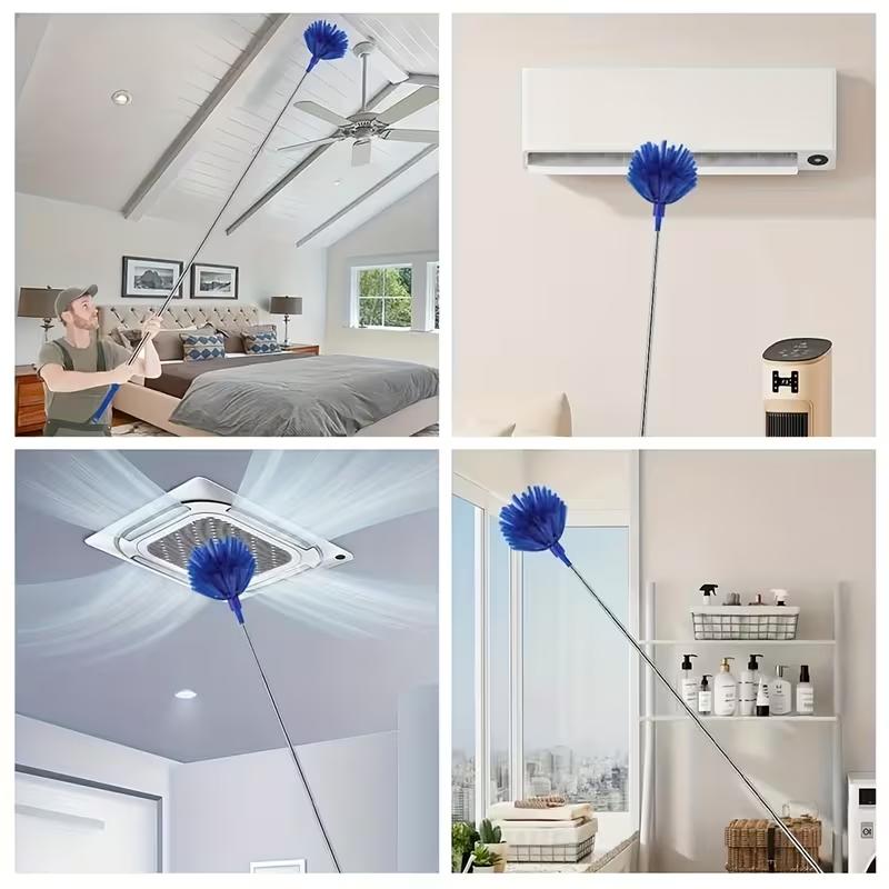 111.42 Inch Extendable Microfiber Artificial Duster with Bendable & Retractable Pole Handle - Heavy-Duty Washable Duster Brush for High Ceiling Fans, Blinds, Furniture, Kitchen, Bathroom, Living Room, Bedroom, Duster For Ceiling Fan, Furniture Cleaning