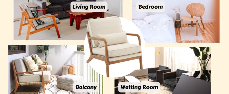 Karl home Accent Chair Mid-Century Modern Chair with Pillow Upholstered Lounge Arm Chair with Solid Wood Frame & Soft Cushion for Living Room, Bedroom, Belcony, Beige