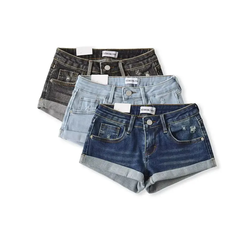 (New)Low-Waist Denim Shorts for Women Ultra Short Pants Summer Beach Shorts Slimming Effect Womenswear Bottoms European American Style Streetwear Basic Minimalist Plus Size Normal Type