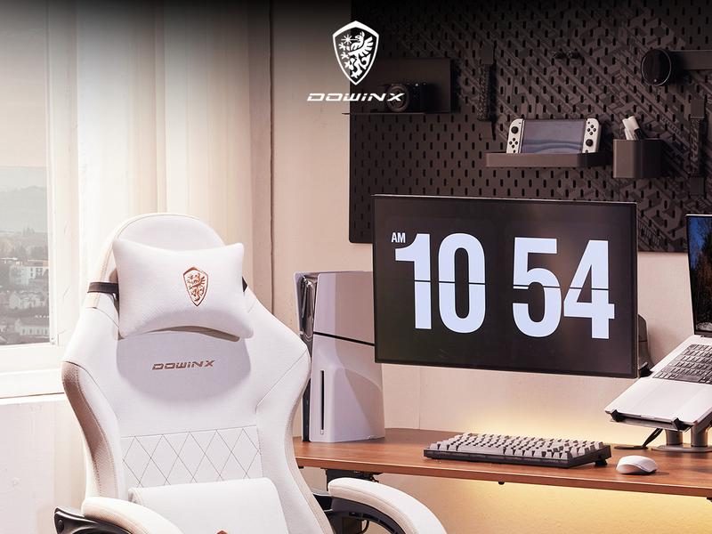 Dowinx Lumbar Massage Support office game Chair, spring cushion fabric, foot pedal ergonomic chair 300 LBS