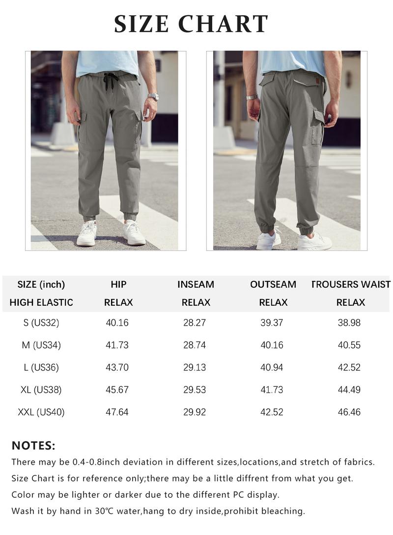TUREFACE Men's Flex Stretch Cotton Cargo Pants Slim Fit Beige Multi-pocket Lightweight Comfortable Long Pants with Elastic Drawstring Waistband