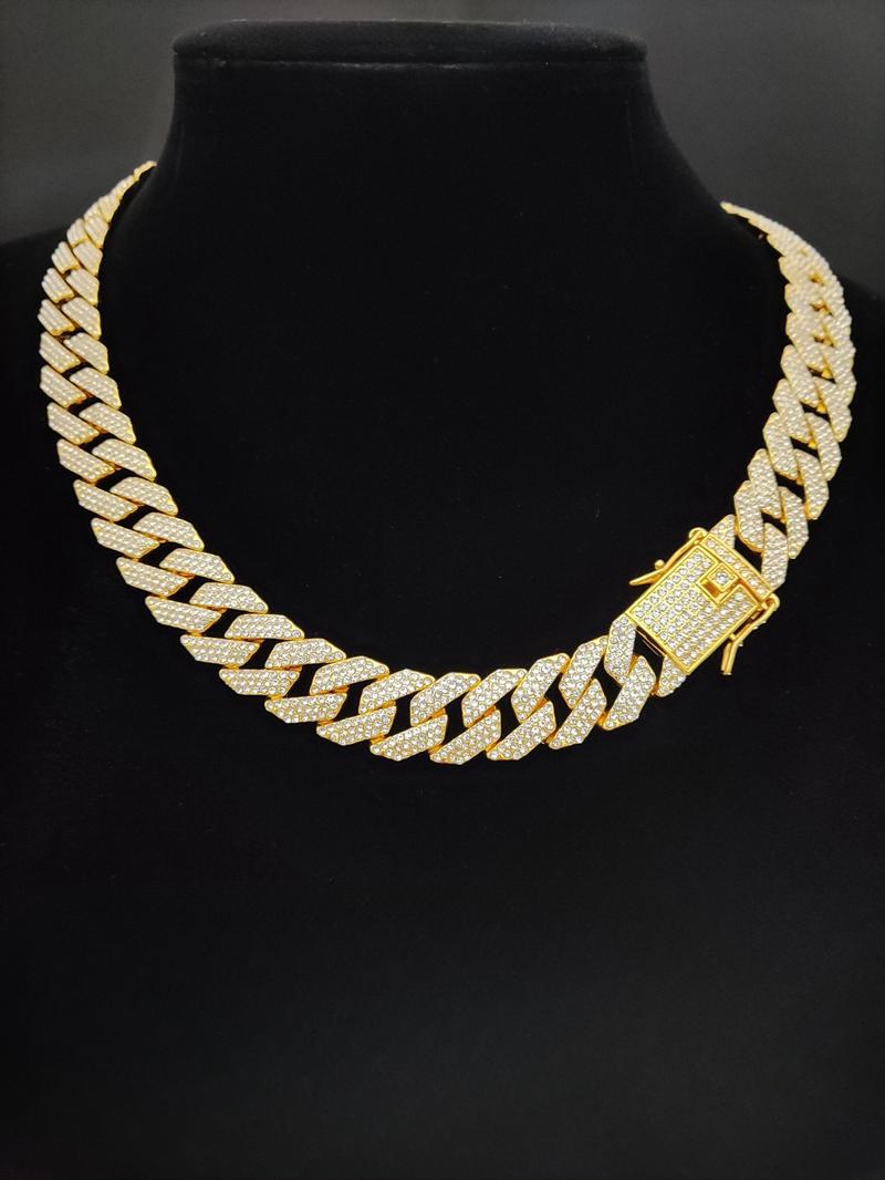 Rhinestone Decor Cuban Chain Necklace for Men & Women, Fashion Hip Hop Iced Out Jewelry for Party, Daily Clothing Decor for Birthday Gift, Cuban Link Chain