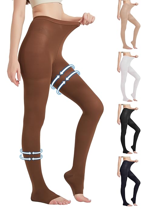 Medical Thigh High Compression Socks for Men & Women, Compression Socks Women, 20-30 mmHg Graduated Support Hose, Opaque Open Toe Pair, Ideal for Varicose Veins, Flight, Black Size L