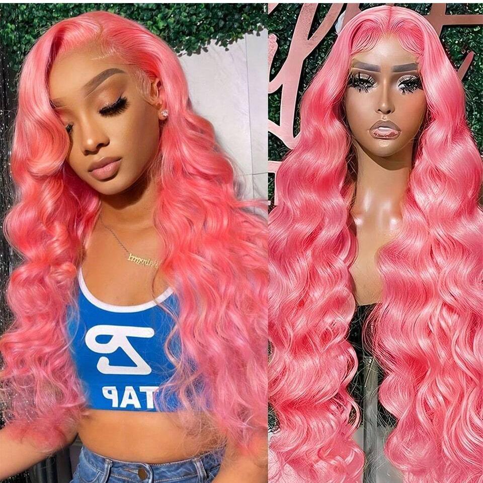 Ombre Lace Front Wig Human Hair Skunk Stripe Human Hair Wigs 13x6 Hd Lace Frontal Body Wave Highlight Pink Human Hair Wig Pink and Black Colored Wigs Human Hair 180%