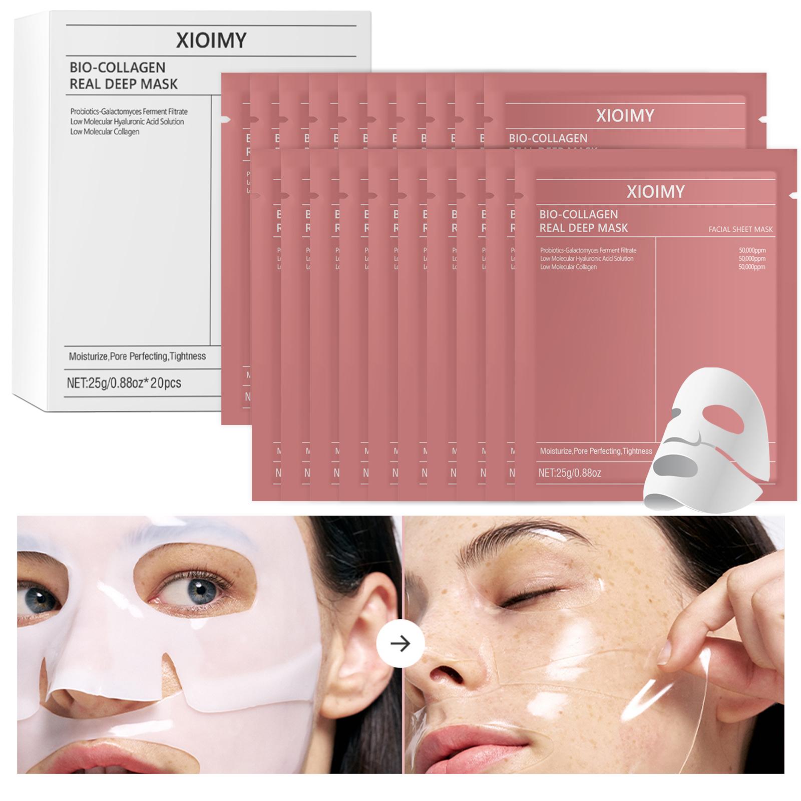 20pcs Bio Collagen Intense Hydration Mask, Deep Moisturizing & Brightening, Rich in Hyaluronic Acid, Nourishes Skin & Anti-Dryness
