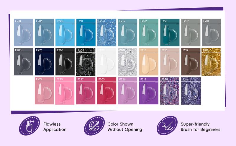 JEWHITENY 28 Colors Poly Gel Nail Kit Nude Gray Black grey Blue yellow purple Glitter All In One Starter Kit Poly Extension Gel Nail Kit With Nail Lamp Base Top Coat Builder Gel Nail Kit