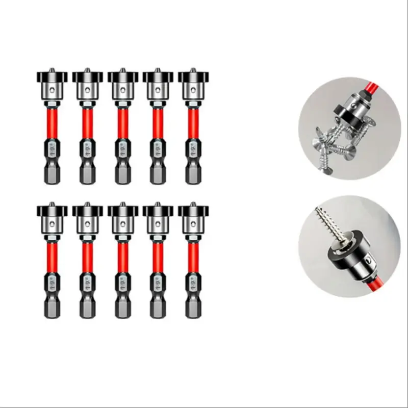 10Pcs PH2 Magnetic Positioning Screwdriver Bits Set, 50mm 1/4" Hex Shank Drywall Dimpler Bits, Heavy Duty Depth Stop Screwing Tools for Wood Decking & Flooring