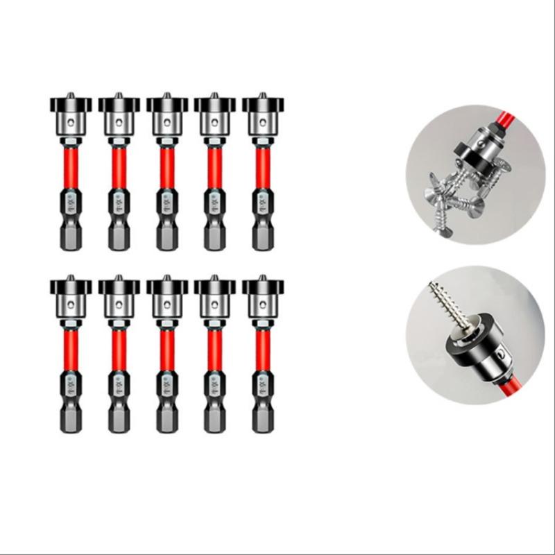 10Pcs PH2 Magnetic Positioning Screwdriver Bits Set, 50mm 1/4" Hex Shank Drywall Dimpler Bits, Heavy Duty Depth Stop Screwing Tools for Wood Decking & Flooring