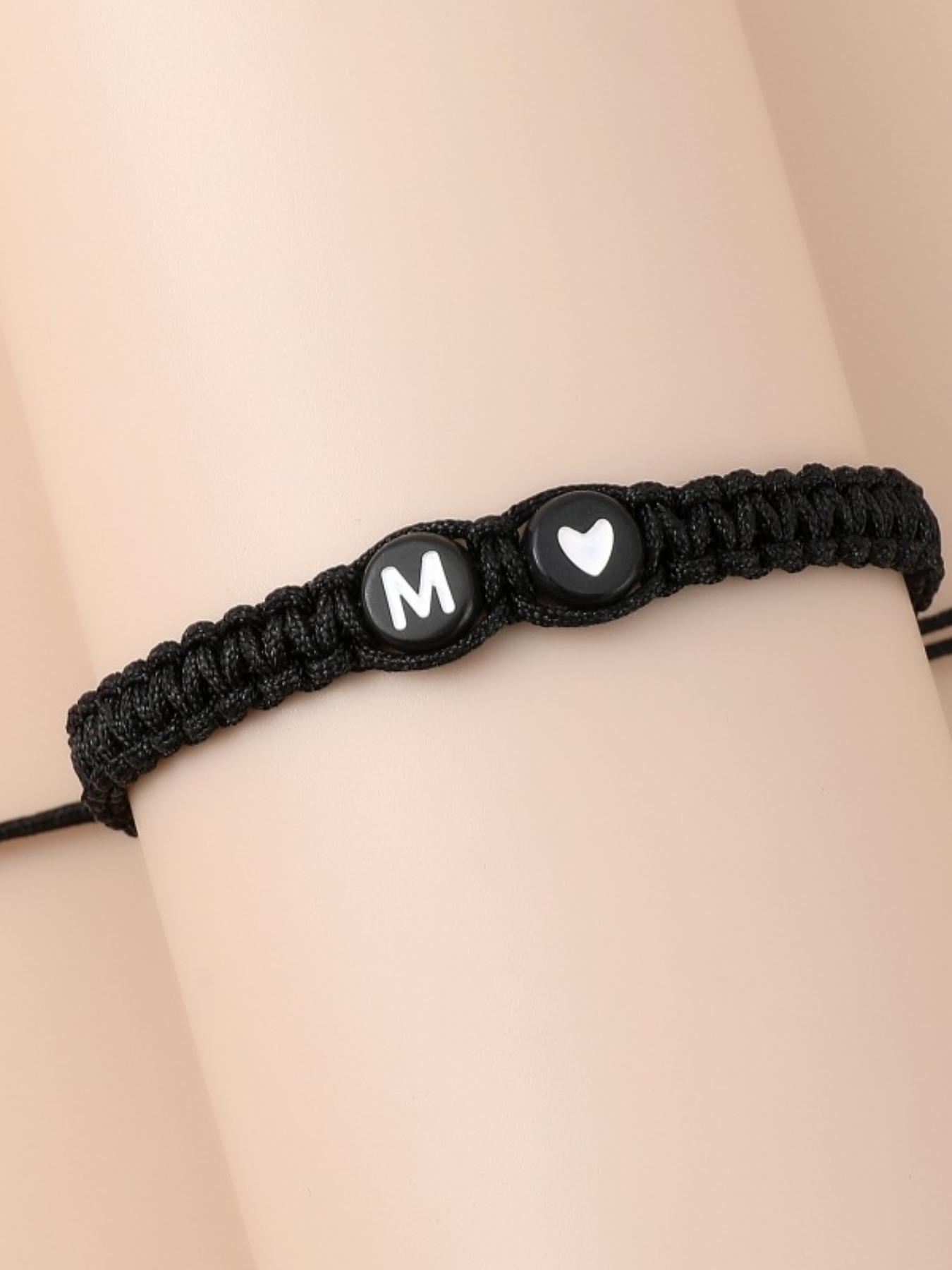 Single 26 English Letter Love Weaved Letter Link Bracelet, Fresh Forest Style, Customizable Letters/Tight Weave Without Snagging, For Daily Commute Wear/Girlfriends' Personalized Gifts, Suitable for Young Girls Who Love Exclusivity, Heart Shaped Bracelet