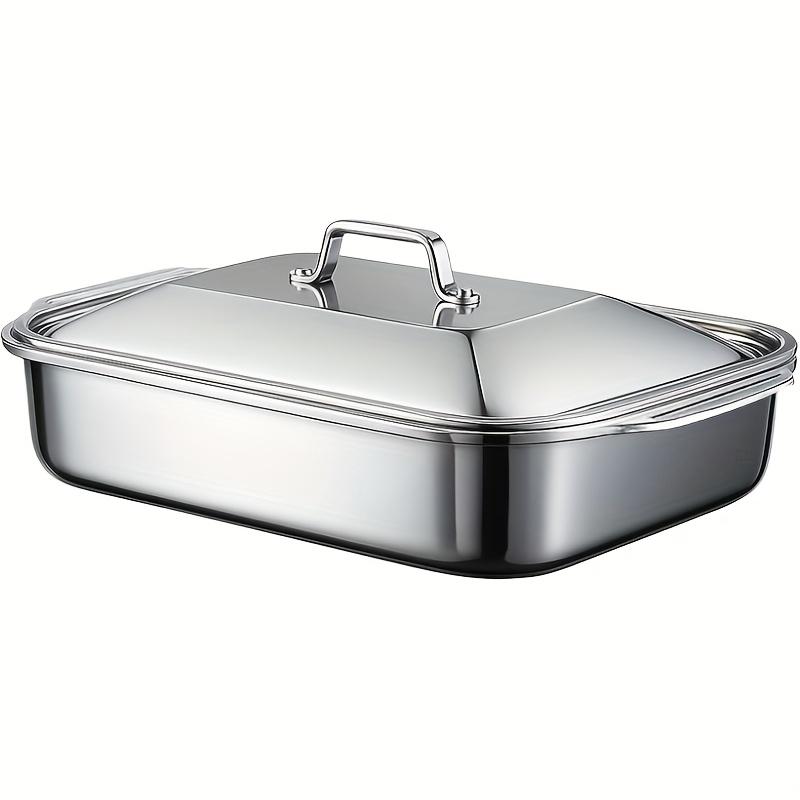 1/2/4PCS Extra Large Thickened Stainless Steel Fish Roasting Pan with Lid - Rectangular Non-Stick Oven Tray, Ideal for Desserts, Bread & Seafood - Perfect for Grilling & Buffet Serving | Spacious Design, Great Christmas Gift