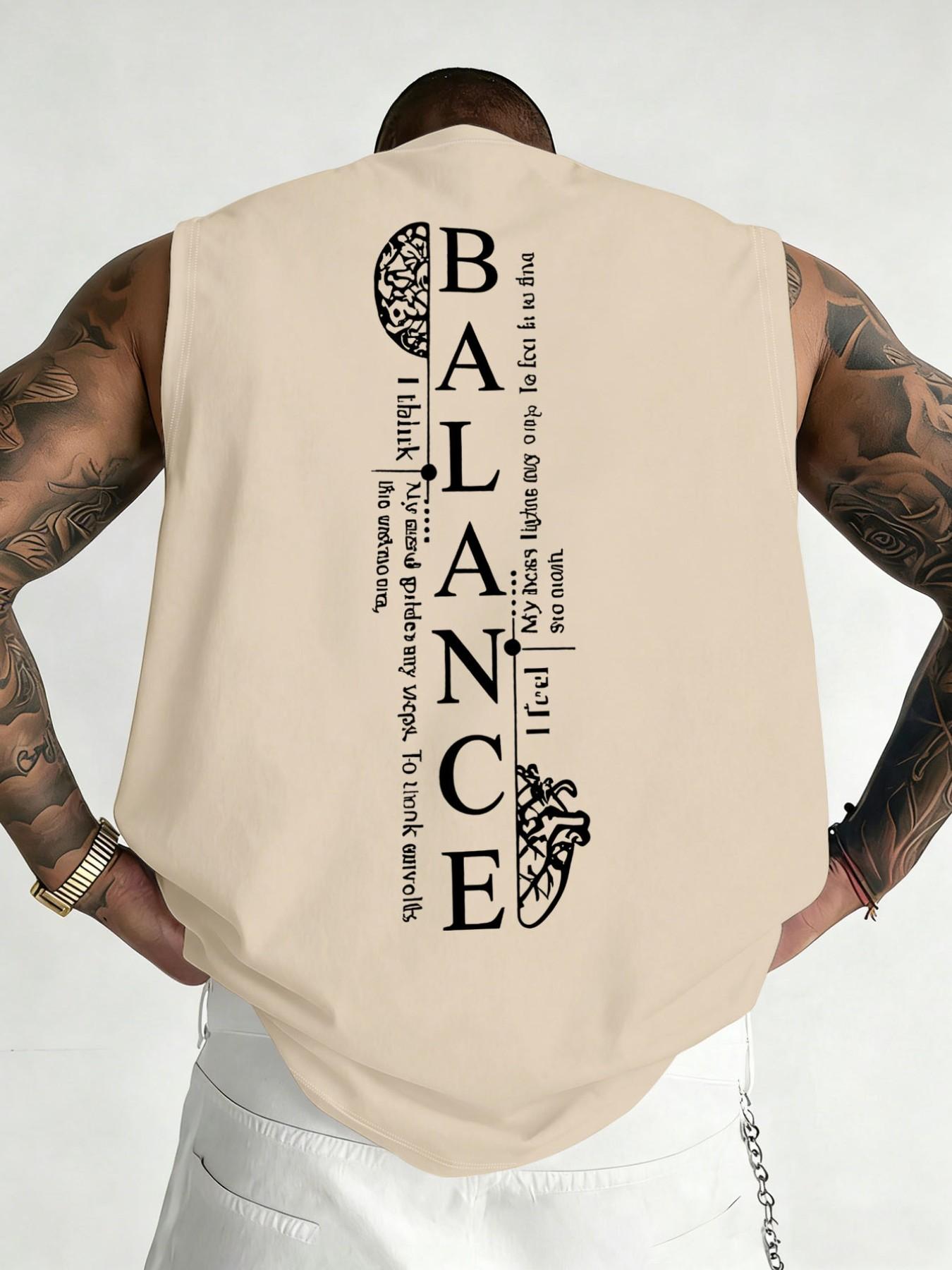Men's "BALANCE" Graphic Double-Sided Print Sleeveless Tank Top, Casual Streetwear Workout Vest, Minimalist Fitness Athletic Top #StreetwearTank #BalanceTee #MensGymWear #MinimalistFashion #TikTokMadeMeBuyIt