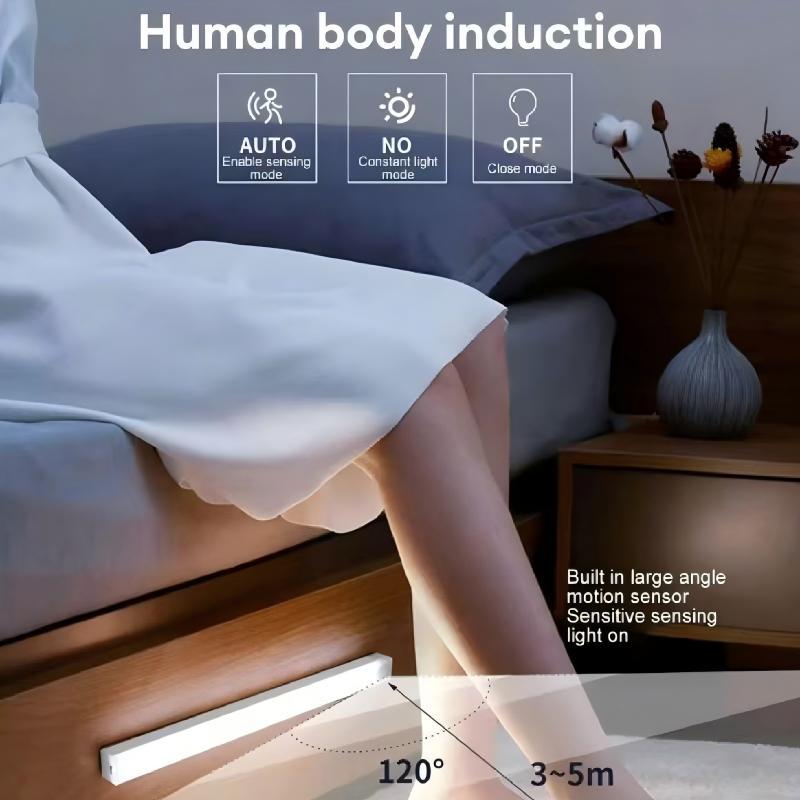 Smart Motion Sensor LED Strip Light, Self-Adhesive Rechargeable Night Light Motion Sensor Lamp for Cabinet, Wardrobe and Drawer, Wall-Mounted Low-Voltage Lighting Fixture