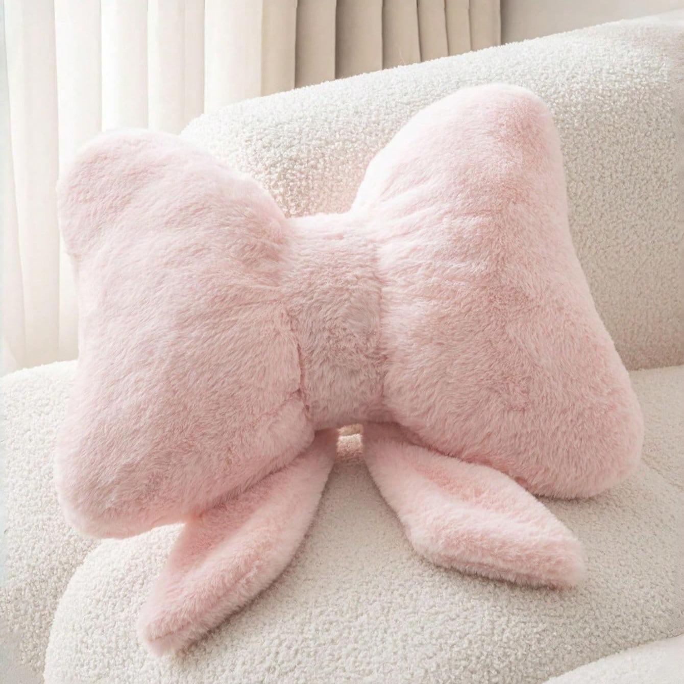 1pc Pink Bow Shaped Ultra Soft Plush Throw Pillow, Coquette Aesthetic Faux Fur Fluffy Cushion, Soft Cushions, Cute 3D Bow Decorative Pillow for Bedroom, Living Room, Cozy Gift for Home Decor Lovers, Valentine’s Day, Galentine’s Day