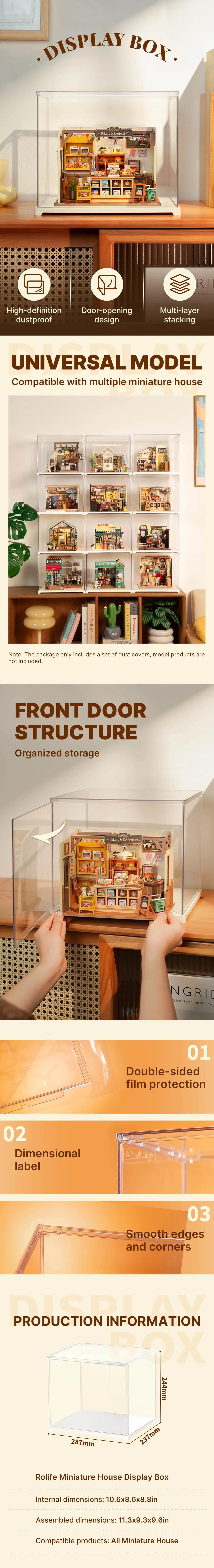 Rolife Miniature House Display Box DF03L Rolife Dust Cover-Display Case for Collectibles and Shoes Storage, Clear Storage Bins with Doors for 3D Puzzles, DIY Miniature House Kits, Book Nook Kits, Blind Box Action Figures (11.3''x9.6''x9.3'')