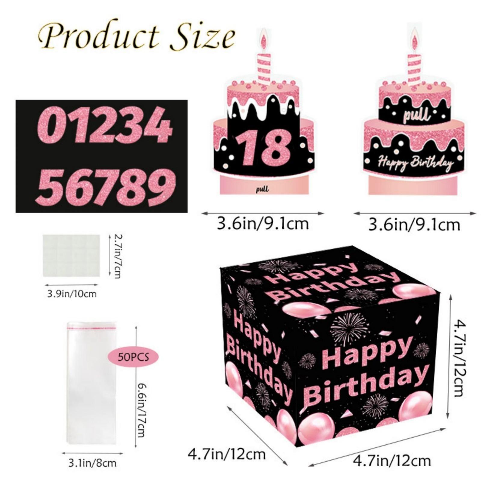 Birthday Money Box for Cash Gift Drawing, Surprise Filled Gift Box with Drawable Cards and 50 Transparent Bags, Fun Gift Idea, Party Gifts