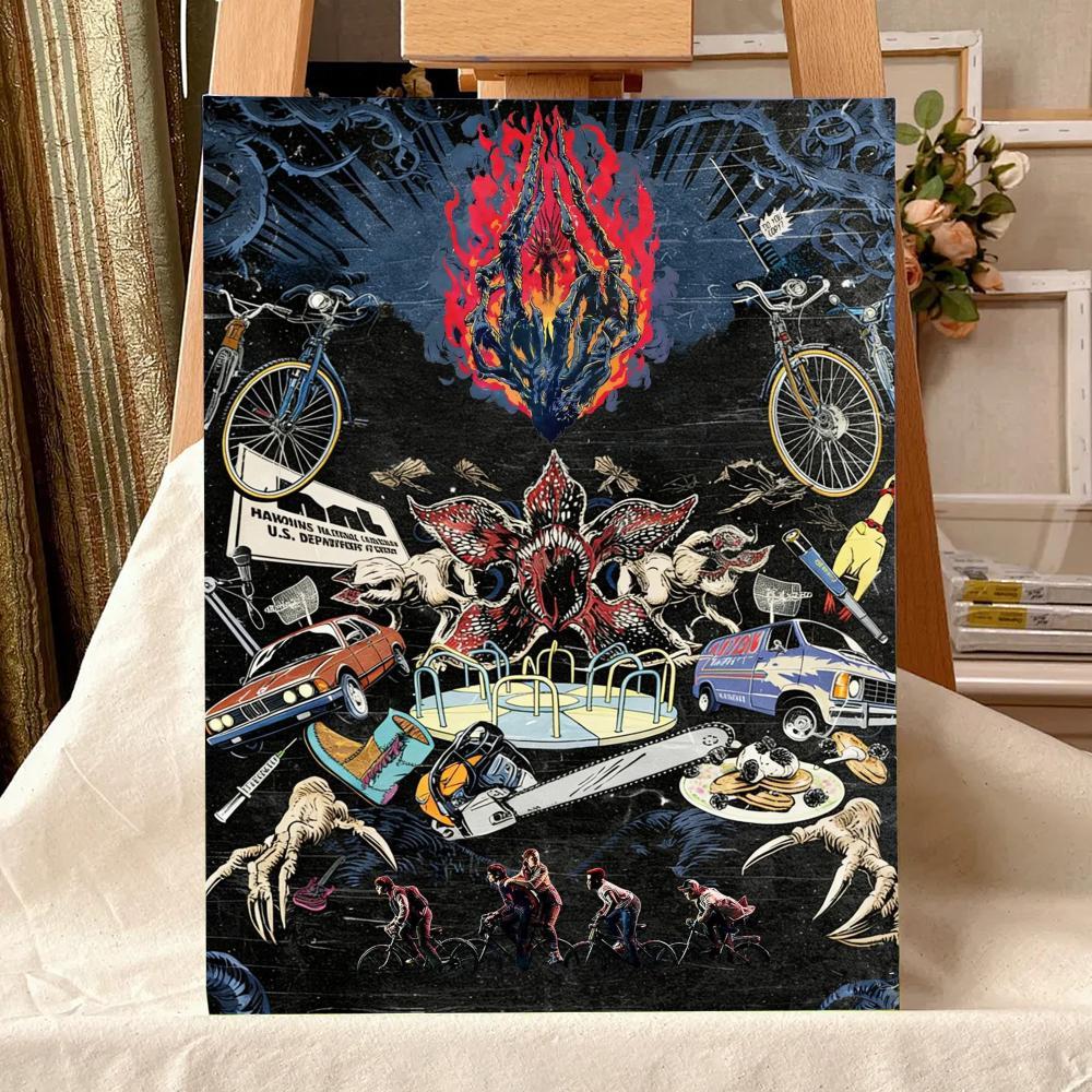 TV Series S-Stranger T-Things Painting Calligraphy Waterproof Scratch-Resistant Canvas Wall Art – Premium Oil Painting Style HD Print | Modern Aesthetic Home Decor for Living Room, Bedroom, Kitchen & Café | Perfect Holiday, Housewarming & Party Gift