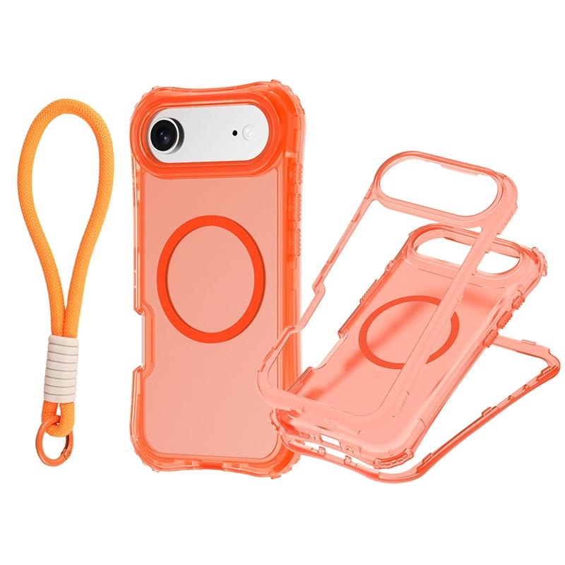 Armor 3IN1 PC+TPU Magnetic Charging Clear Case For iPhone 17 AIR 17 Pro Max Wrist Strap Shockproof Bumper Cover