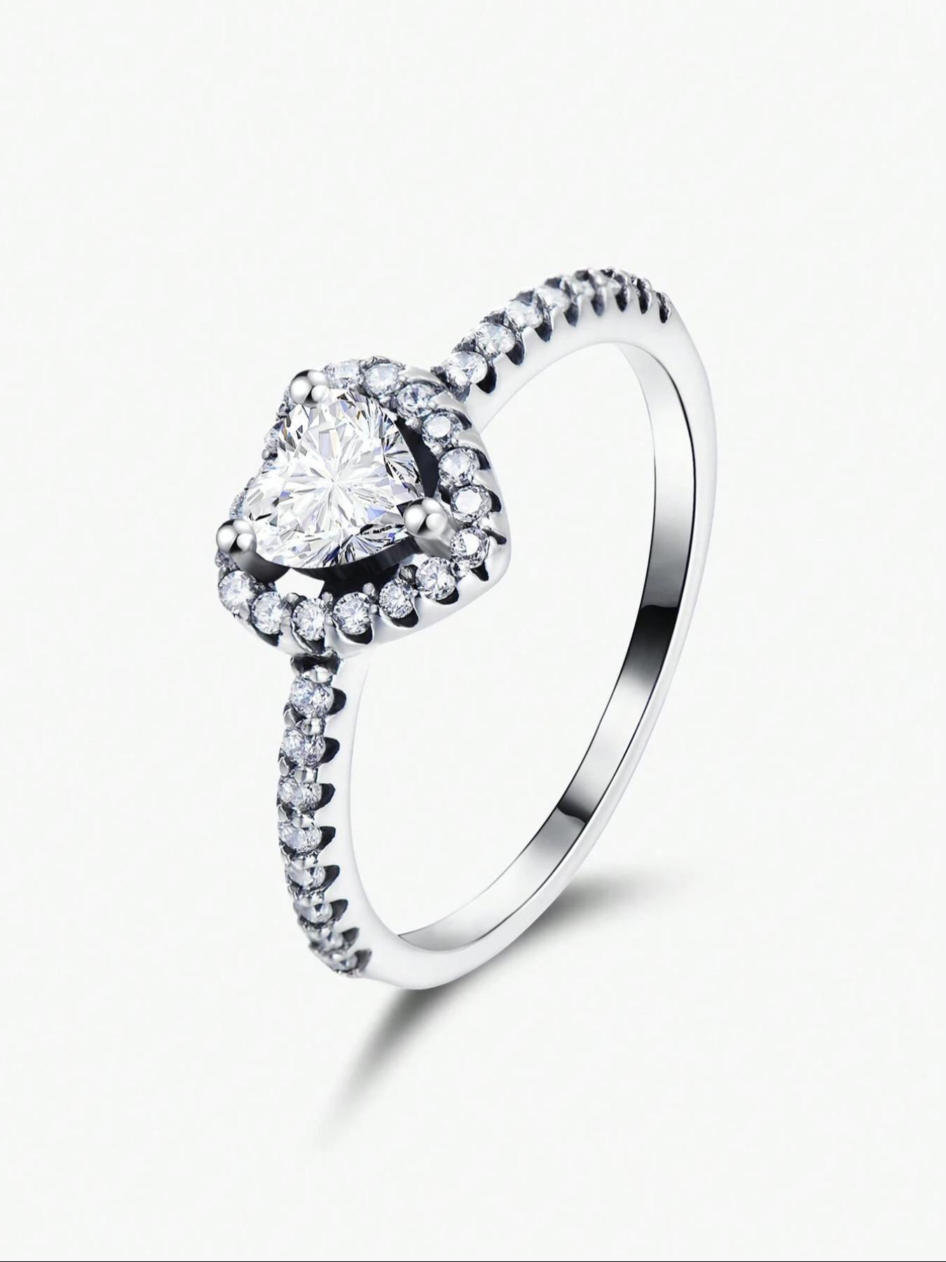 1 PC Elegant Zircon-encrusted Heart-shaped Zircon Ring for Women Fashion Jewelry for Festival Party Daily Clothing Decor Trendy Exquisite Wedding Engagement Promise Ring Ladies Anniversary Party Birthday Valentine's Day Festival Gift for Girlfriend