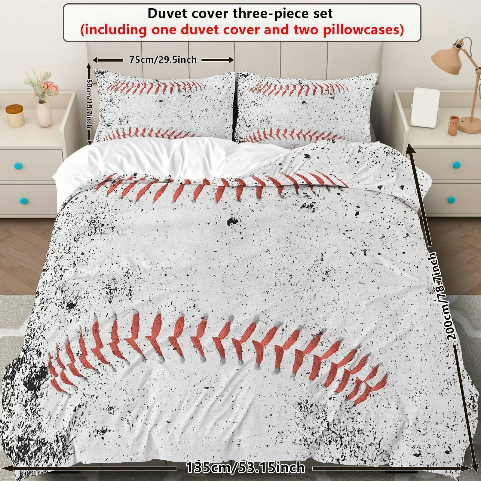 Baseball-Themed Printed Bedspread Set, Soft & Comfortable Bed3-piece baseball-themed printed bedspread set (1 bedspread + 2 pillowcases, without core), soft and comfortableding, Includes 1 Bedspread & 2 Pillowcases, Ideal for Bedroom Dorm Guest Room Decor
