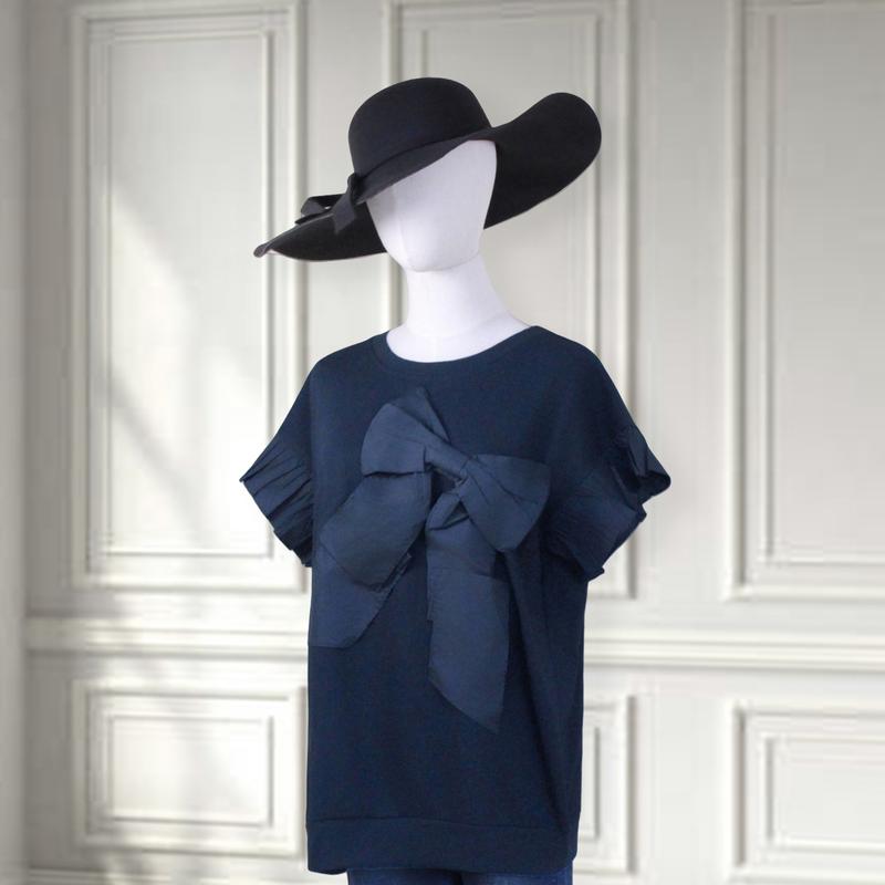 SageVell 100% Cotton Black Bow Blouse with Ruffled Sleeves & Oversized Bow Soft Drape, Feminine & Perfect for Summer/Spring Outfits for Office School Home