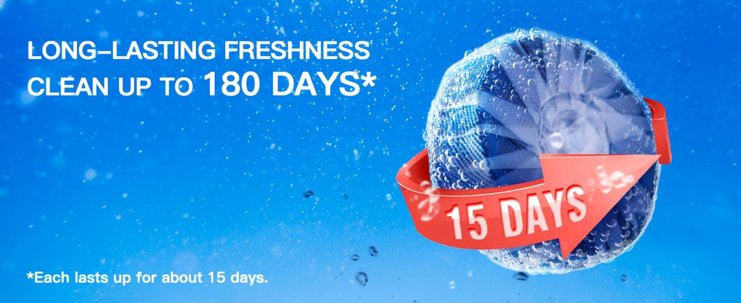 12 automatic toilet cleaning tablets, low odor to keep fresh, suitable for plastic surfaces, easy to use for home sanitation and RV toilets, powerful stain removal, long-lasting deodorization.