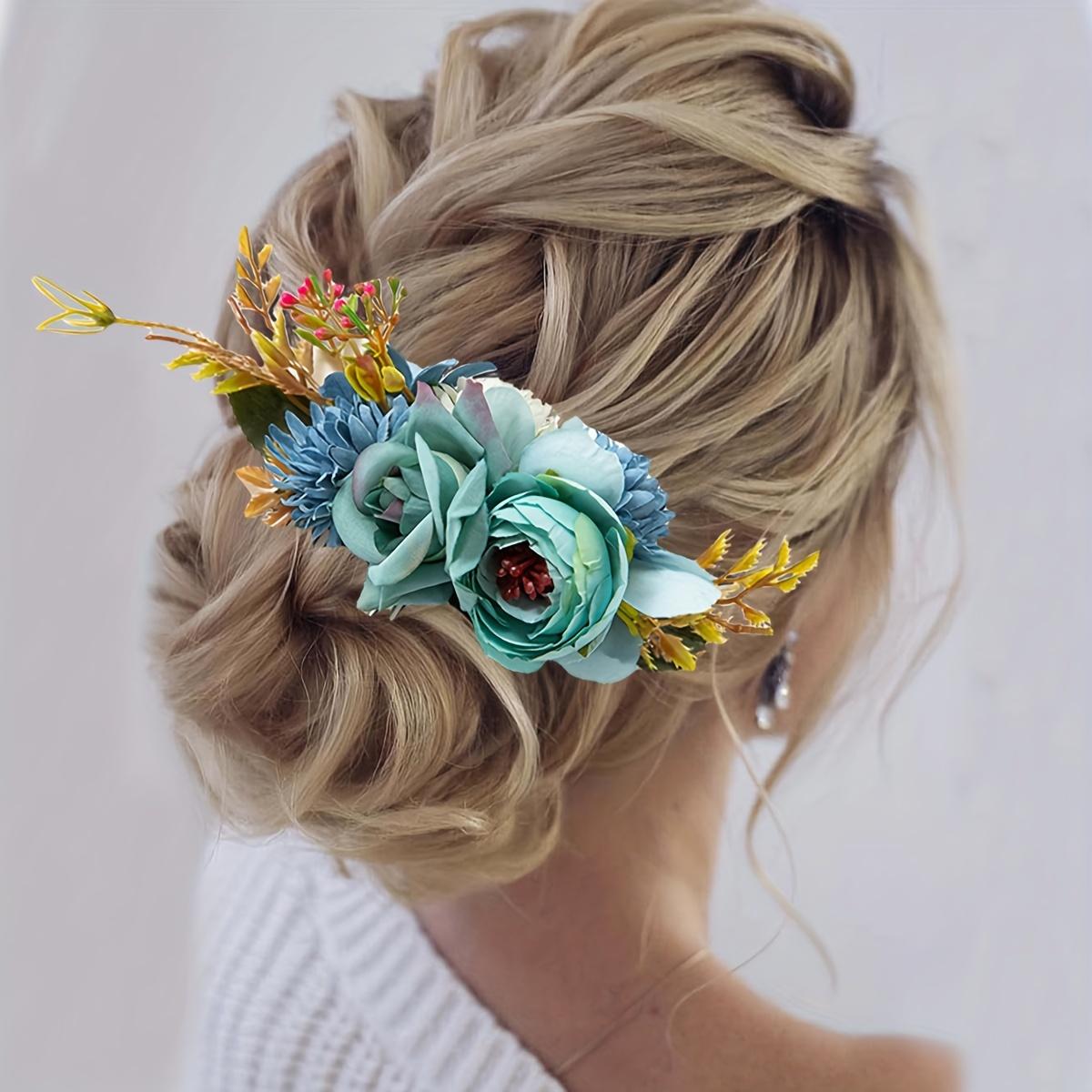 Unisex New Style Faux Fabric Comb with Floral Accents - Leisure Outdoor Accessory for Brides, Perfect for Bride Look & Seaside Vacation Hairstyles