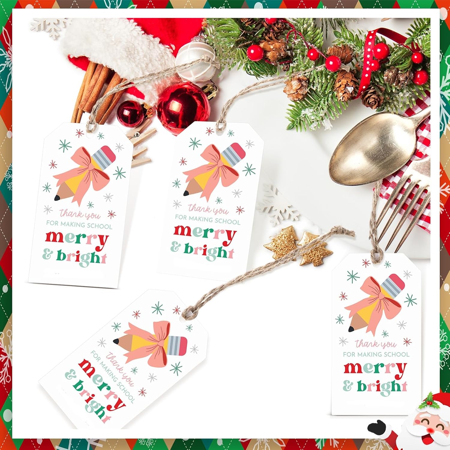 100 count Christmas Presents Tags Thank You Merry & Bright Christmas Tags Xmas Appreciation  Labels with String for Xmas Holiday Teachers Classmates  Wrapping Decor