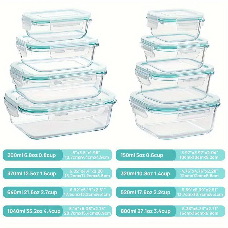 8-piece vacuum-sealed glass food storage container set, leak-proof, portable glass tableware, food delivery box, suitable for microwave, oven, refrigerator, dishwasher, ideal for kitchen, restaurant, and delivery use