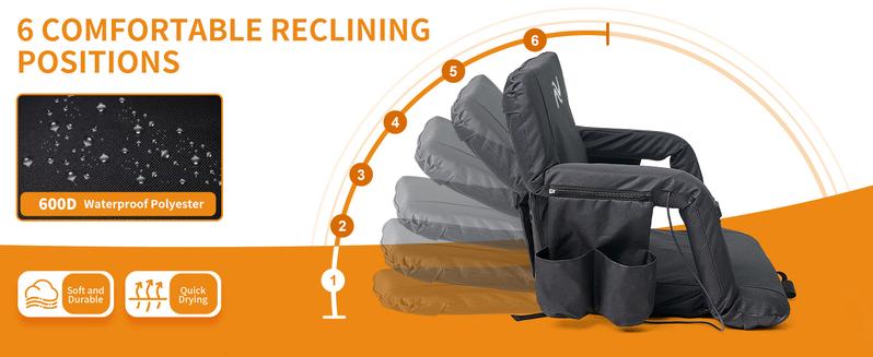 SLSY Heated Massage Stadium Seats, Bleacher Seat with Back & Arm Support, 3 Levels of Heat&Massage, 6 Reclining Positions Stadium Seating Bleacher Seats for Sports Events