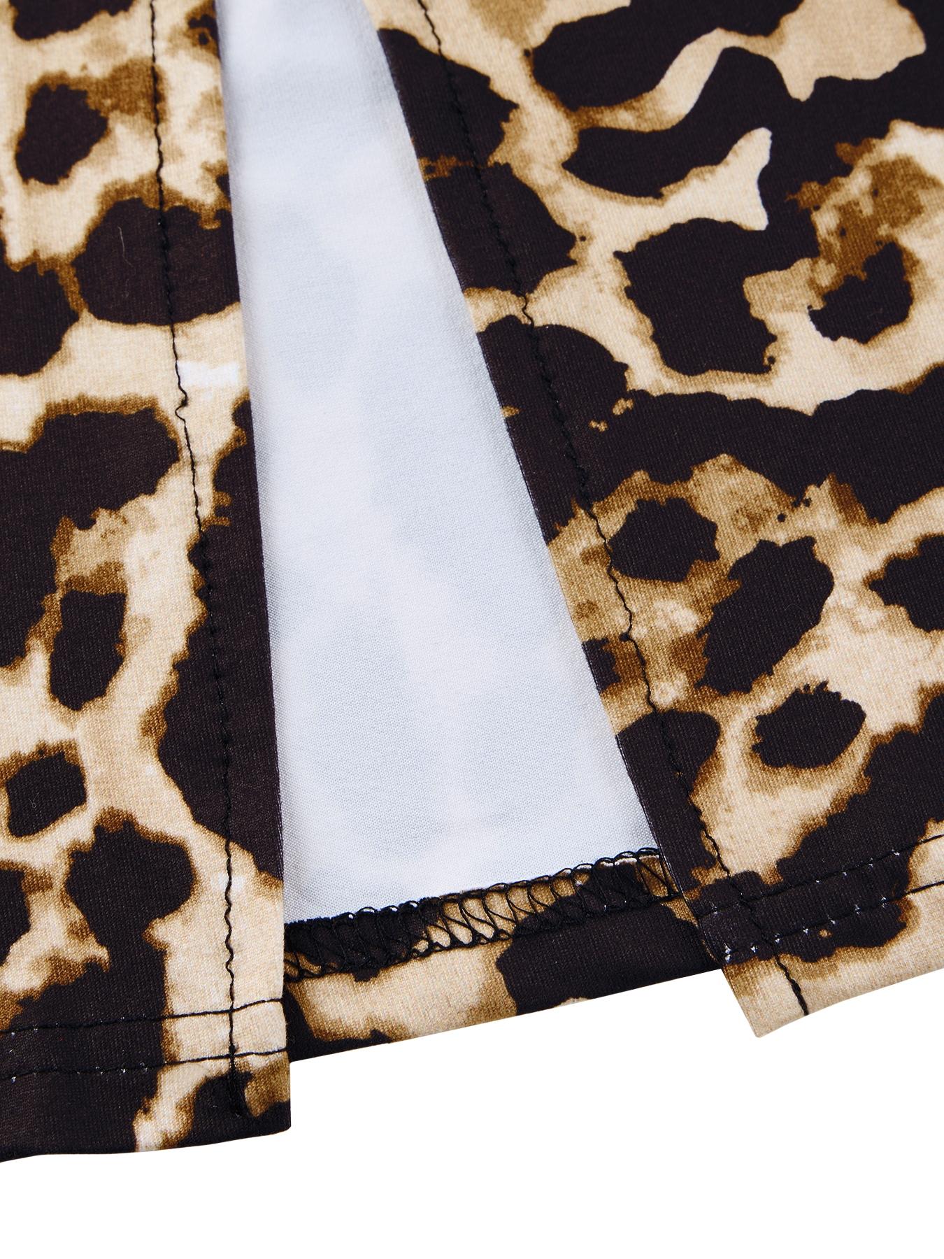 Women's Leopard Print V Neck Lace Trim Ruched Split Bodycon Midi Dress, Elegant Slim-Fit All-Season Formal Fashion, Perfect for Parties & Events