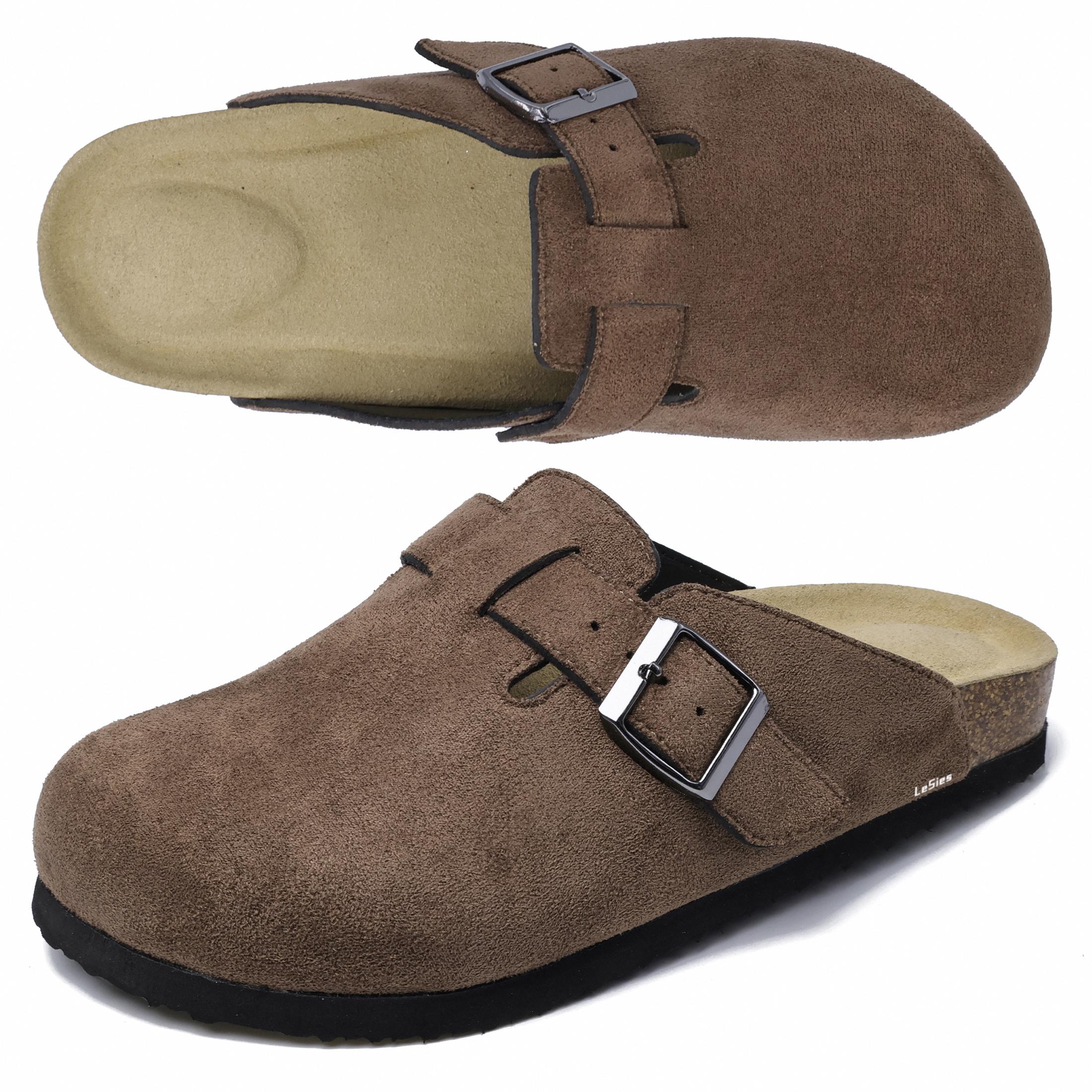 Suede Clogs for Women and Men - Adjustable Buckle Slip-on Cork Footbed Mules with Antislip Sole - Unisex Slippers Brown Springfresh Cork Platform Shoes Summer Vibes
