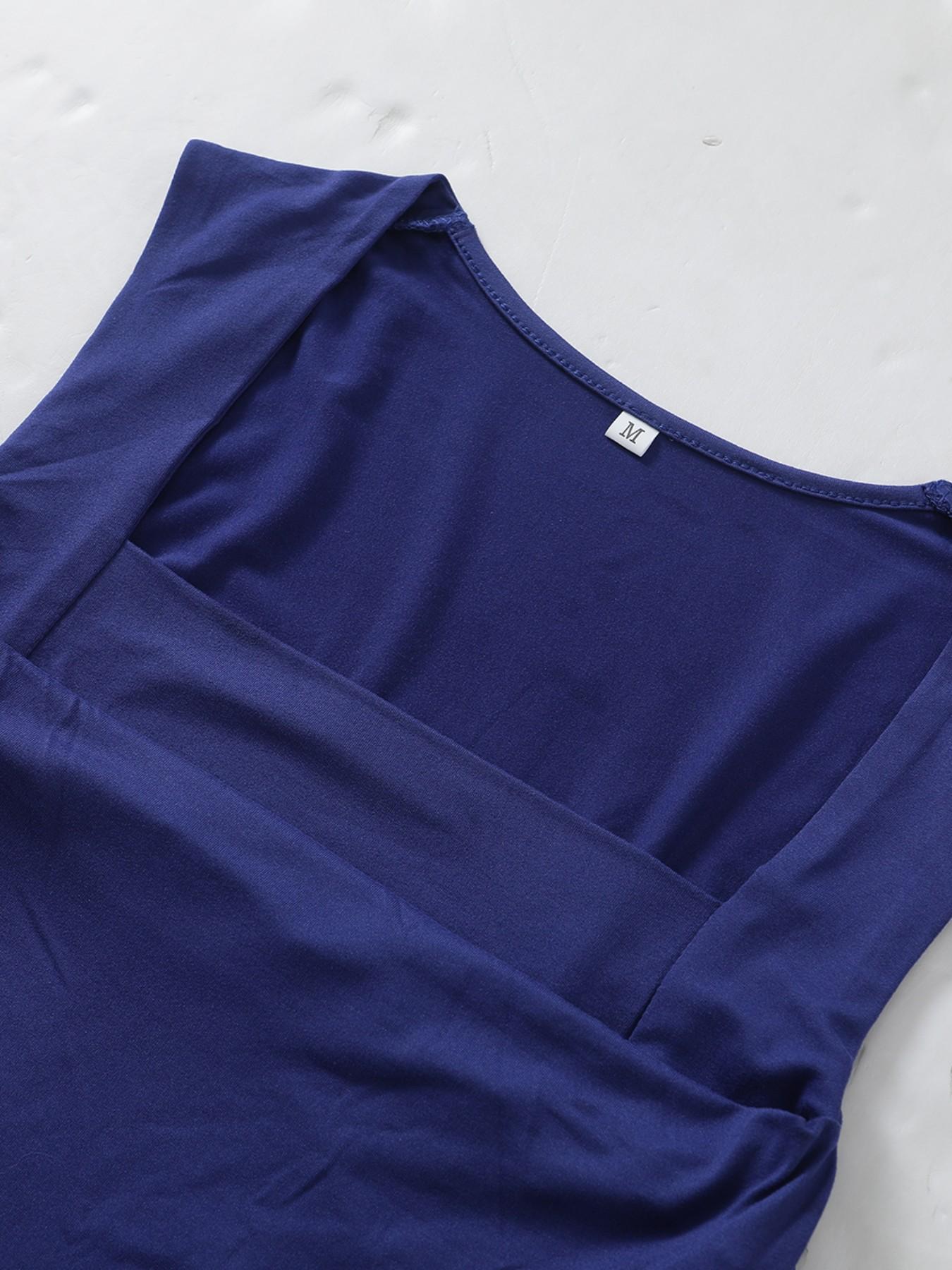 Women's Sapphire Blue Square Neck Camisole Top - Ruched Slim Fit Wide Strap Y2K Stylish Commuting Short Top