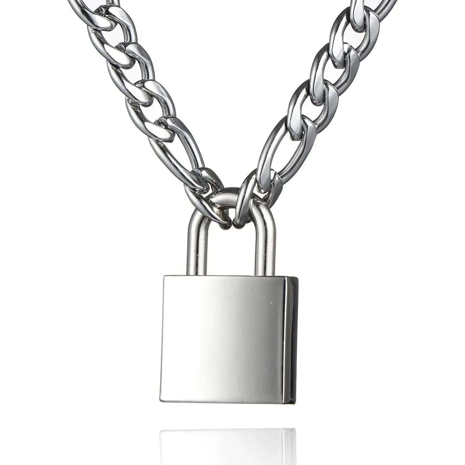 Padlock Necklace Stainless Steel Lock Chain for Men Women 18-24 inch