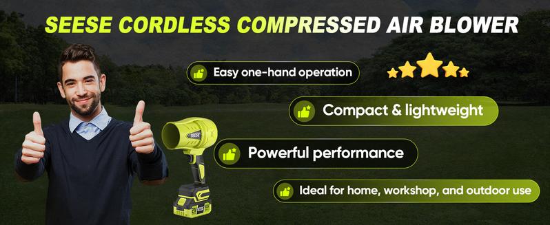 SEESE Cordless Leaf Blower Violent Turbo Fan, Brushless Pure Copper Motor Jet Fan with Battery, Cordless TurboSuper Power Air Duster for Car Drying, Post-WashCleaning & Snow Removal