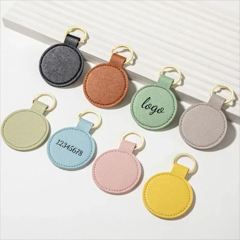 Laser Engrave Logo Round PU Leather Keychain Personalize Name Room Number Car Keyring Bag Pendant Custom Key Chain Holder